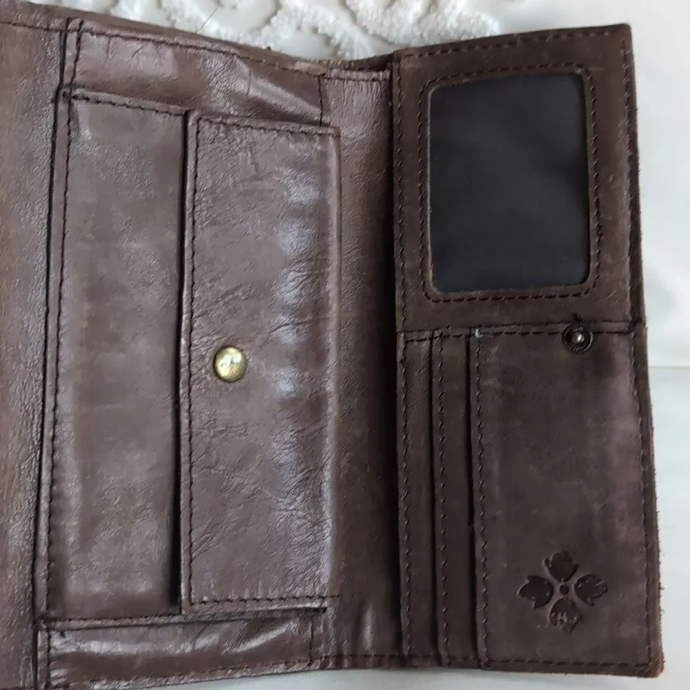 Patricia Nash Italian Antique Brown 🤎 Basket Weave Design Trifold Wallet- Rare